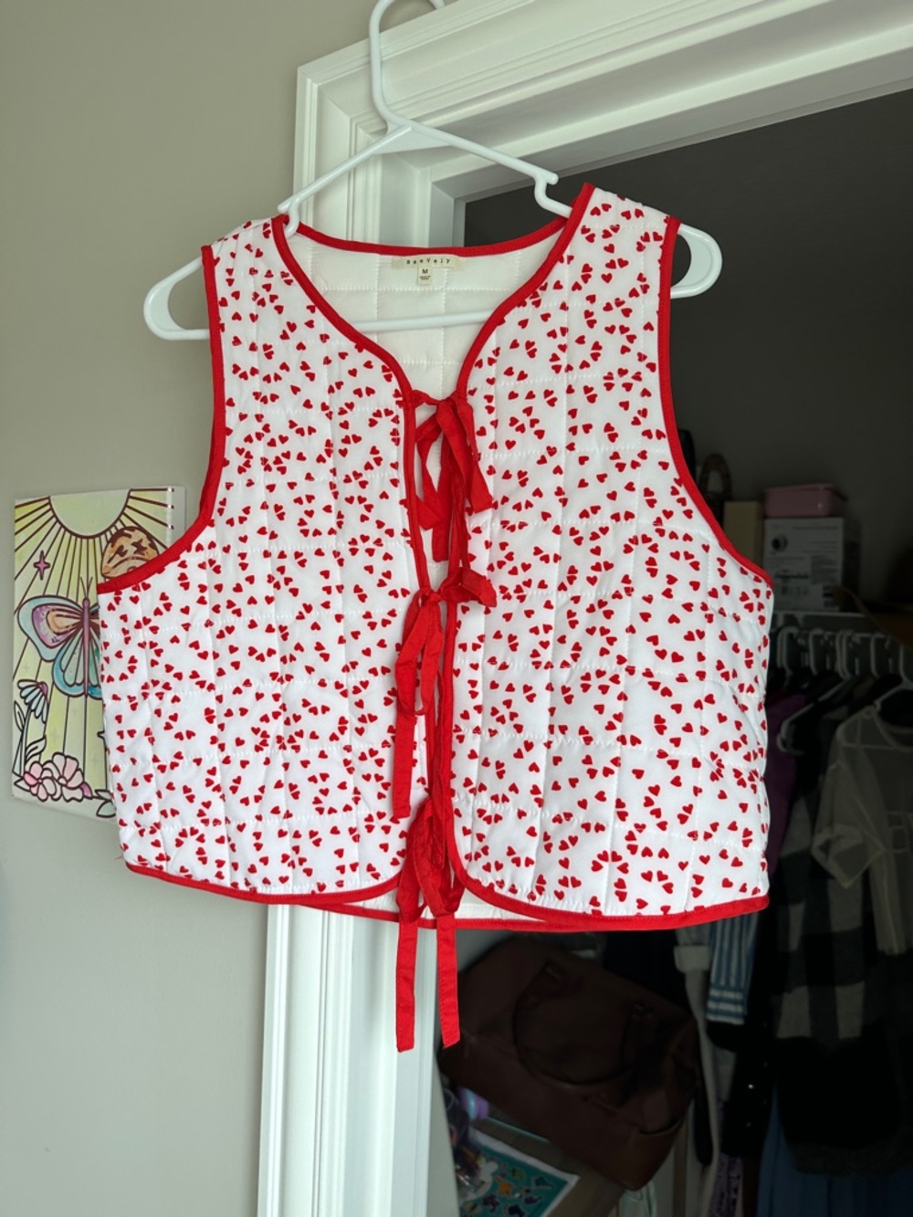 Quirky Heart-Print Tie-Front Vest - Red/White